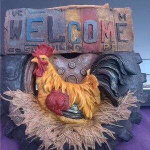 Colorful Rooster Welcome Sign